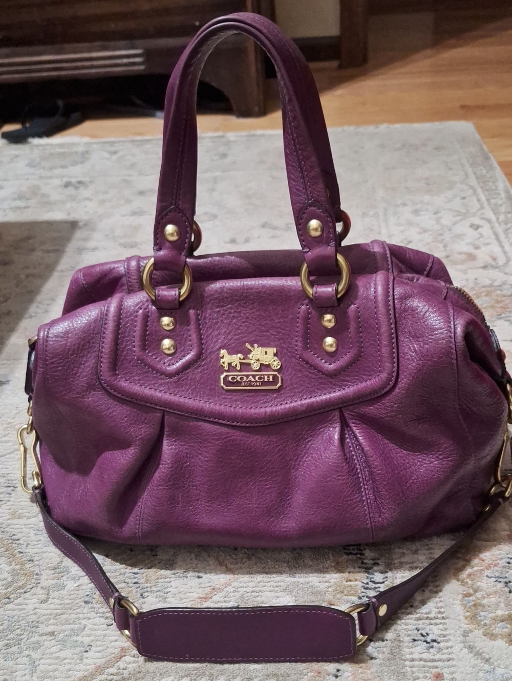 Coach Plum Leather Satchel with Gold Hardware